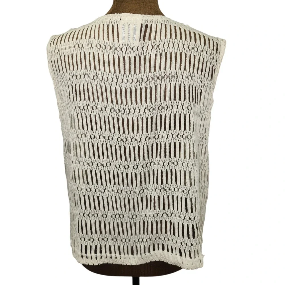 Vintage IVY Crochet Vest Womens Size L Flower Accents Boho Cottagecore